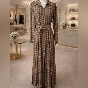 AAB Collections Modest Maxi Dress Geometric Print Long Sleeve Belted Size S